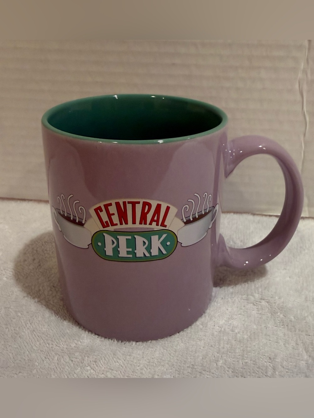 Central Perk Mug, Friends TV Series, 11.5oz, BPA Free Lavender w/ Teal